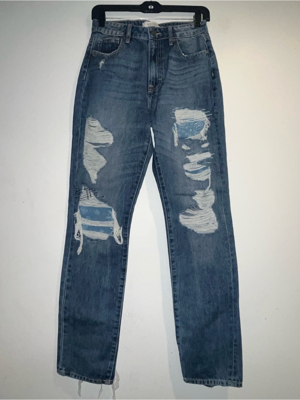 HIDDEN Tracey high rise distressed straight leg jeans